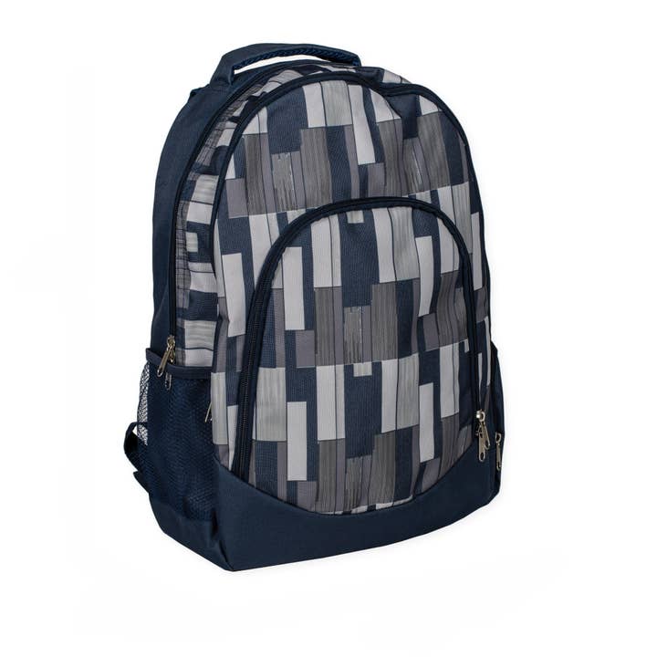 Sac à dos scolaire rembourré pour ordinateur portable gris Pixel Stripe pour la vente par Cottage Garden