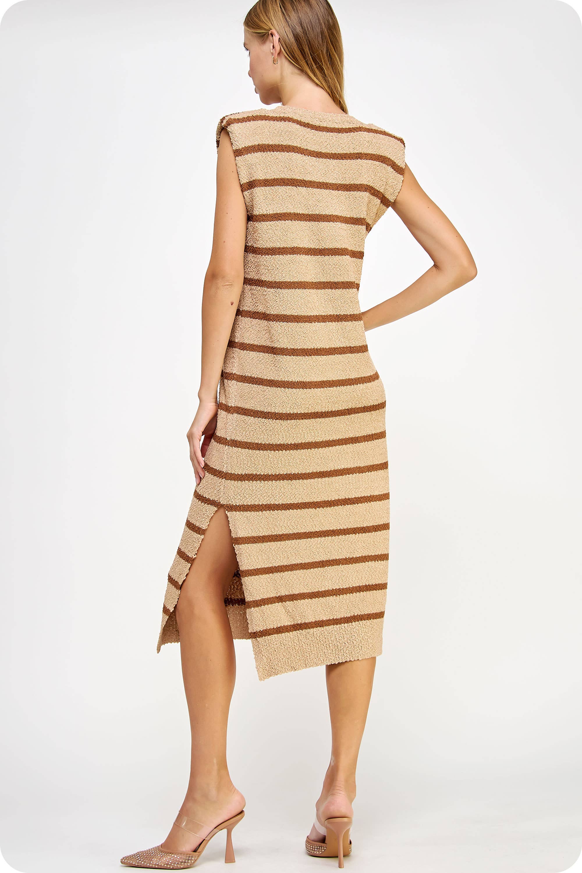Strut & Bolt - Wholesale Dress - Women's - Shoulder Pad Sleeveless Textured Striped Knit Dress24