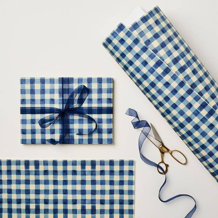 Blue Gingham Patterned Paper for wholesale by Wanderlust Paper Co