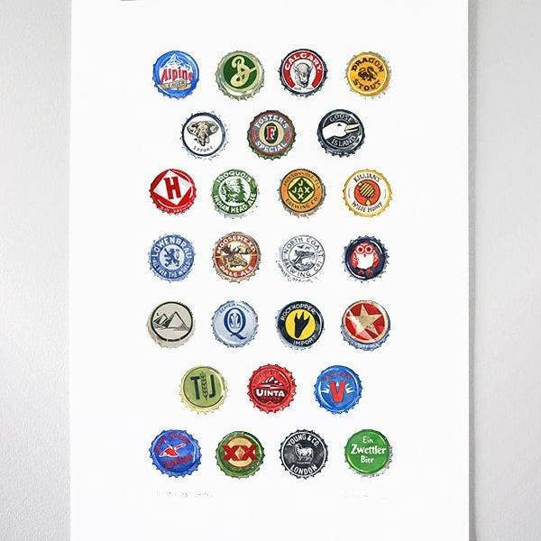 Bottlecaps Alphabet Art Print, Beer Poster for wholesale by Studio Tuesday