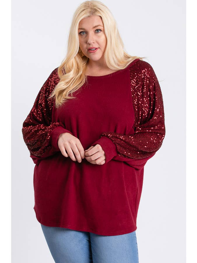7th Ray - Wholesale Tunic - Women's - Brushed Knit Sequin Pullover Long Sleeve Top T2937XL