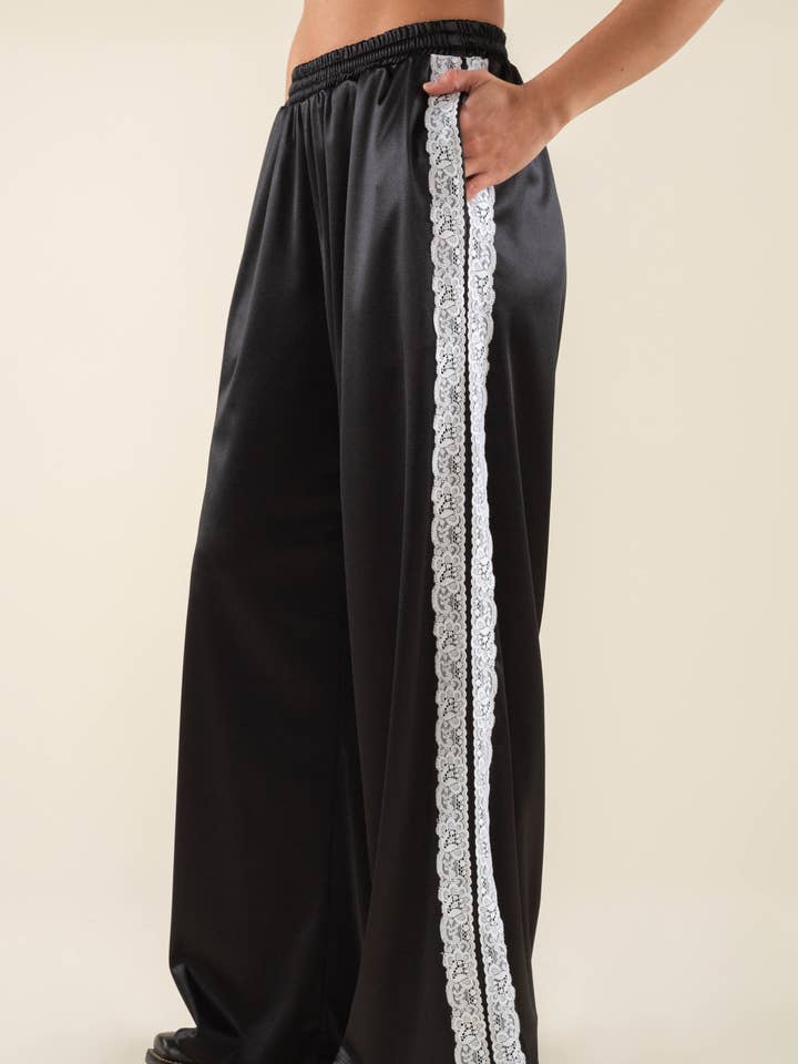 Nena Satin Lace Trim Track Pants - Plus Size for wholesale by NLT