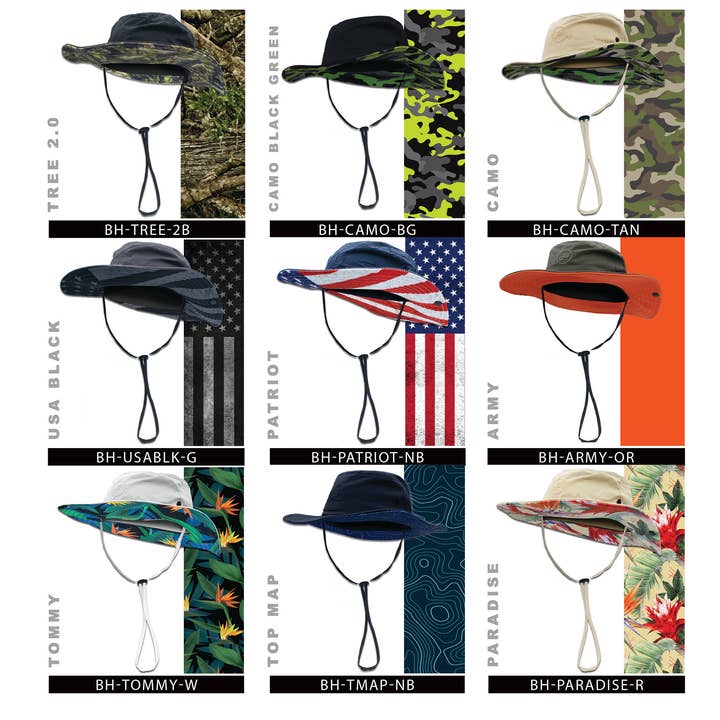 John Boy - Wholesale Boater Hat - Unisex - Boonie Hats 12 Piece Clip Strip Display