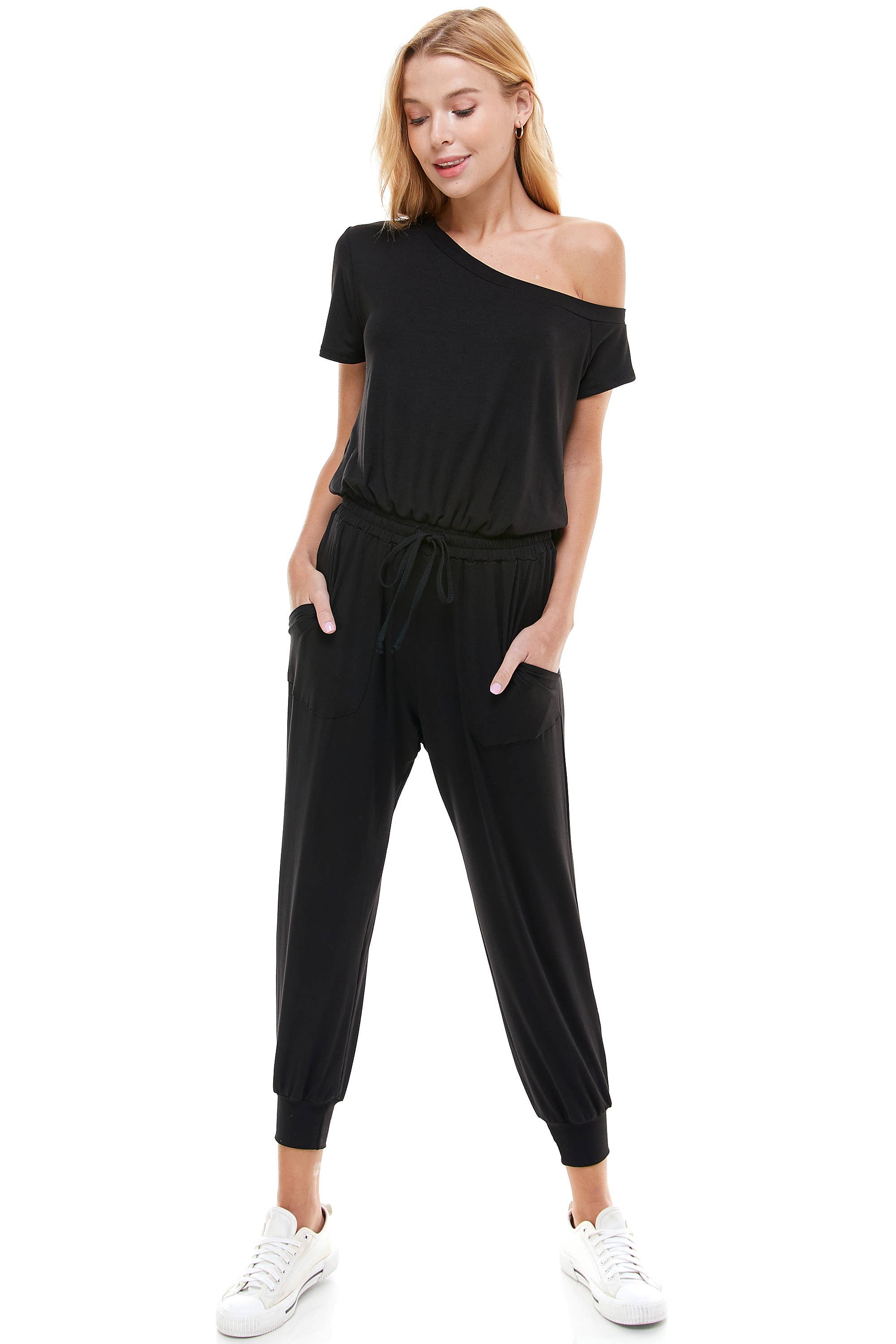 LOVING PEOPLE – wholesale Jumpsuit – Women's – Off Shoulder Elastic Waist Drawstring Jumpsuit7