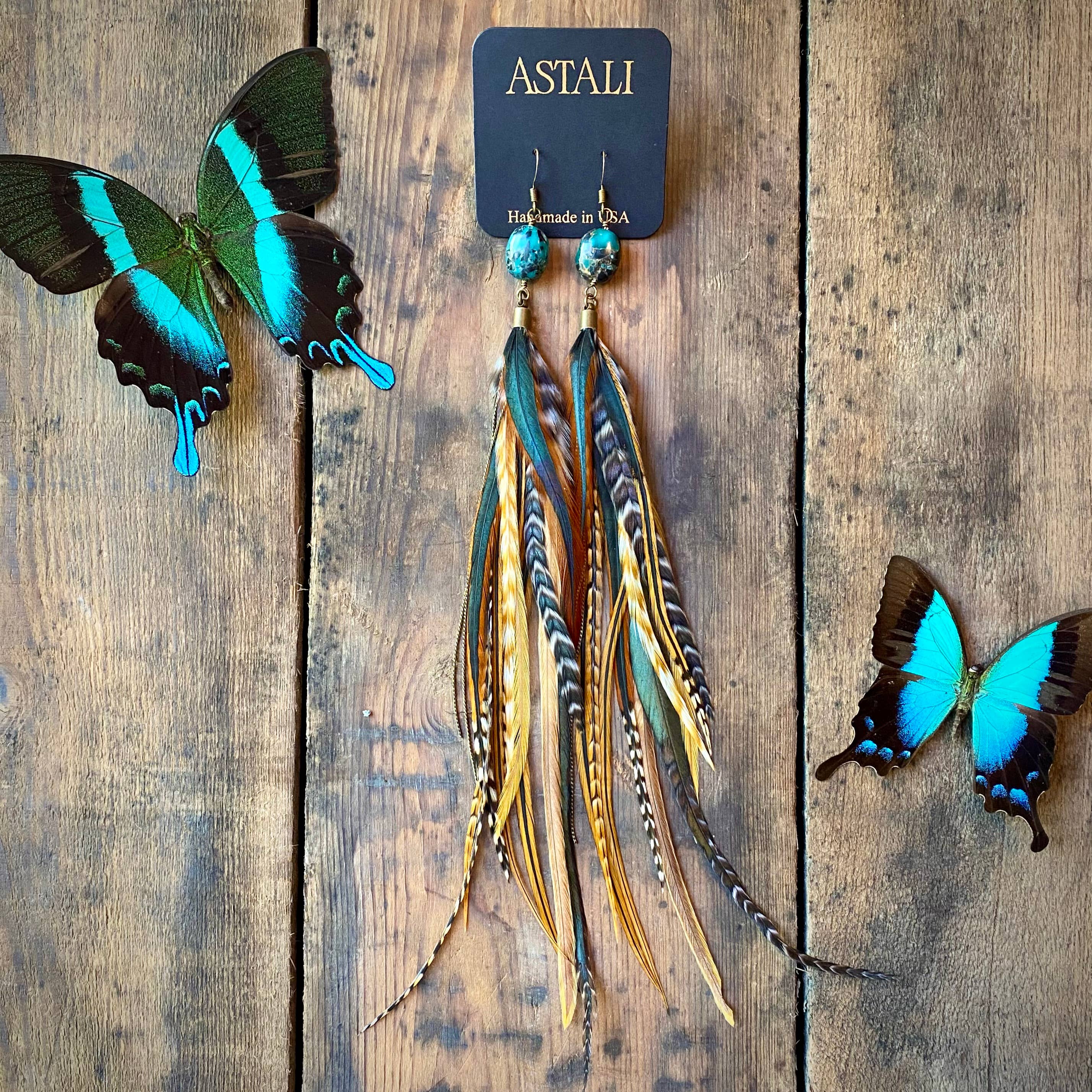 ASTALI - Wholesale Tassel Earrings - Turquoise & Long Feather Earrings - Cree Mix, Boho Western7