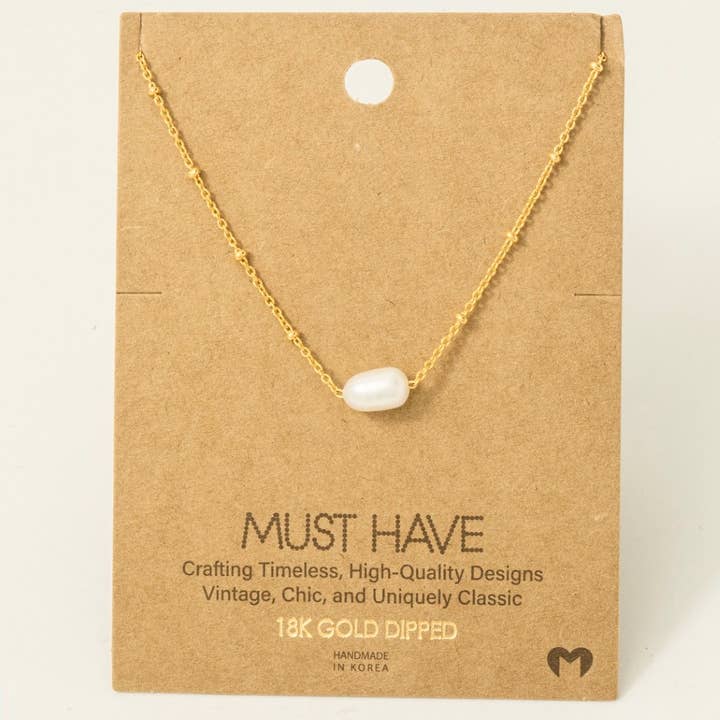 Fame Accessories - Wholesale Pendant/Charm Necklace - Gold Dipped Pearl Pendant Necklace