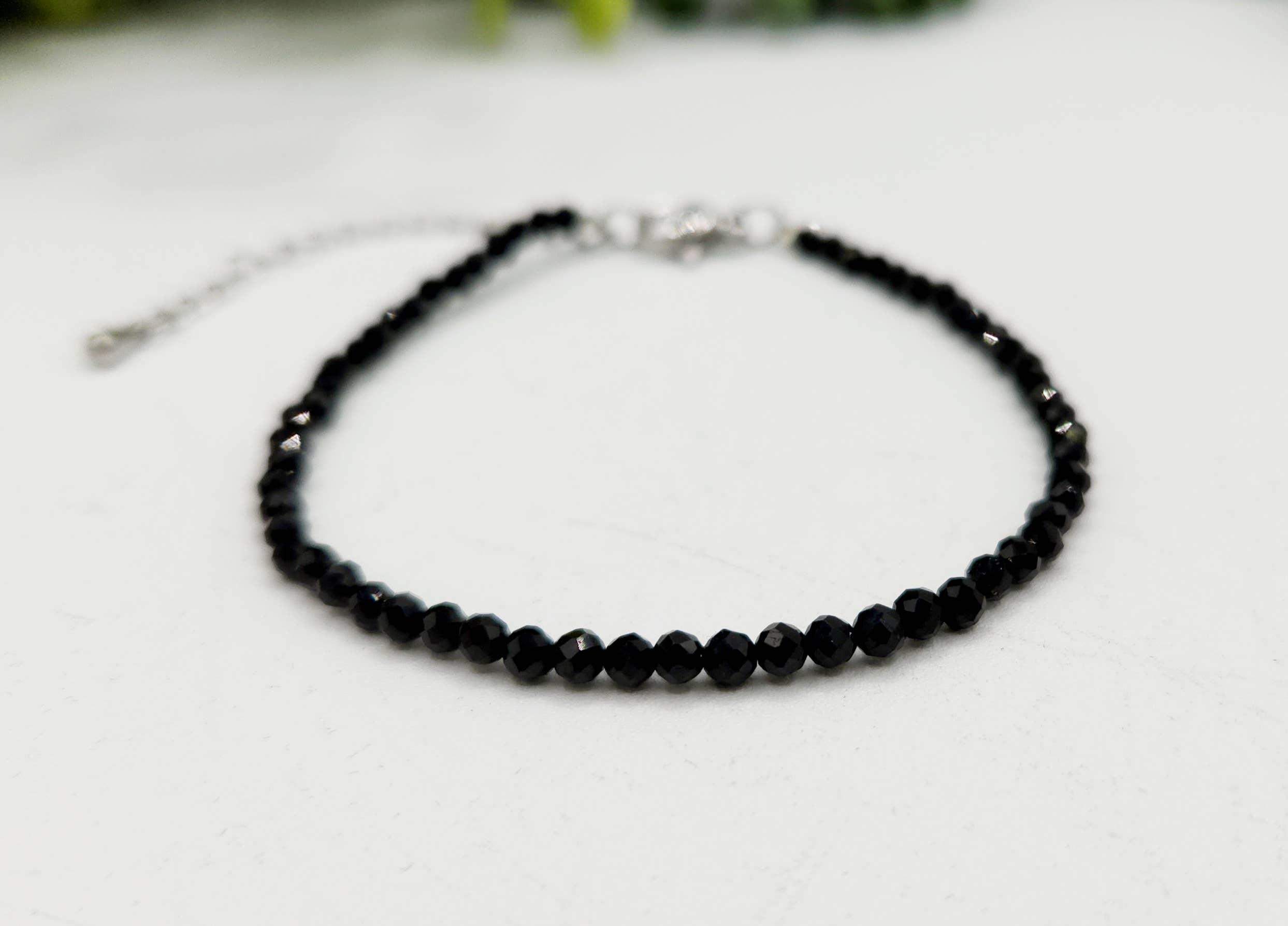 Meraki Gemstones - Wholesale Beaded Bracelet - Black Spinel Bracelet Faceted 3MM w/Silver Color Clasp2