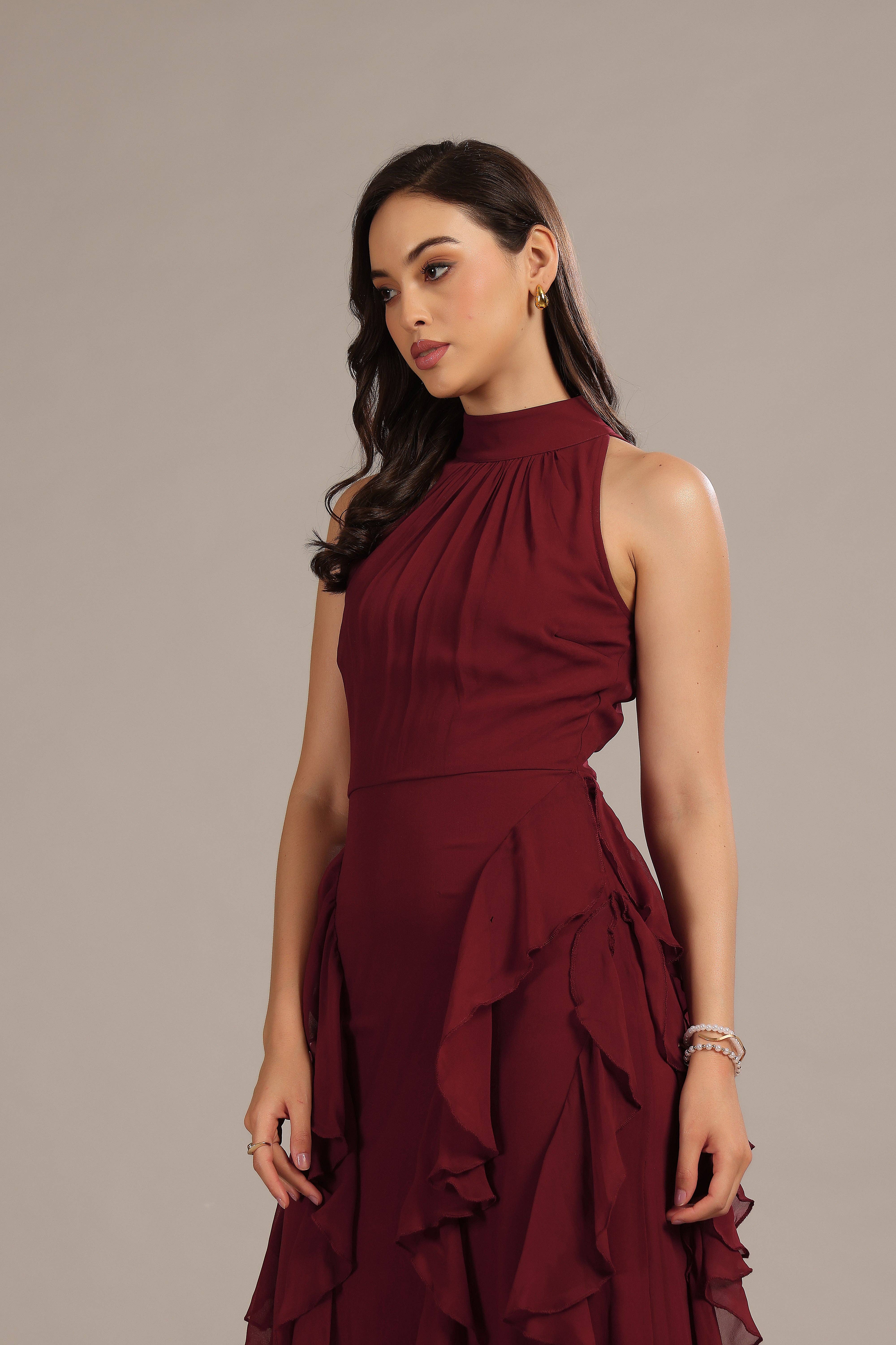 Malinina Maxi Dress in Burgundy for wholesale on Faire4