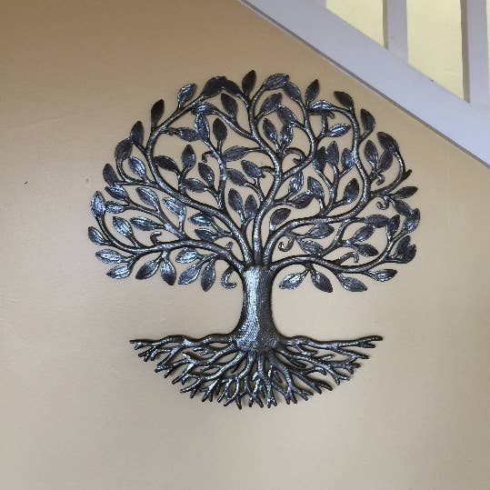 Haiti Fair Trade~ It's Cactus - Wholesale Wall Accent - Organic Tree of Life with Roots, Haitian Wall Art 23"x23"4