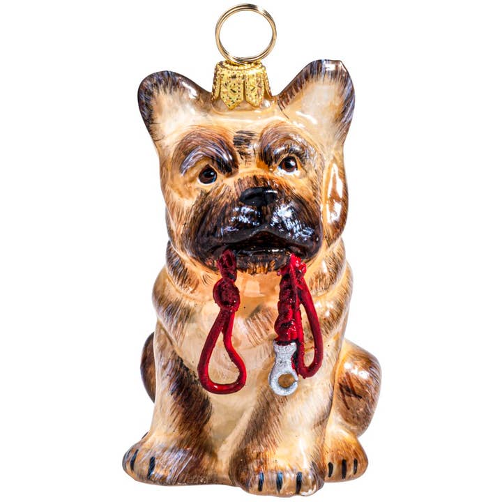 Fransk bulldog cremeglasornament med snor for engroshandel hos Joy To The World Collectibles