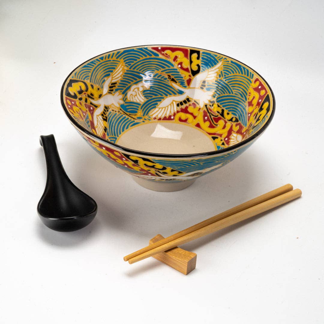 Urban Tokyo - Wholesale Serve Bowl - 24oz 6"D Bowl With Chopsticks, Spoon and Chopsticks Rest Set Japanese Crane (4/16)2
