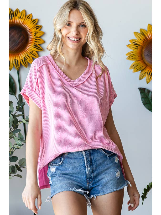 7th Ray - Wholesale Knit Top - Women's - V-Neck Solid Twist Rib Women's Knit Top T5545