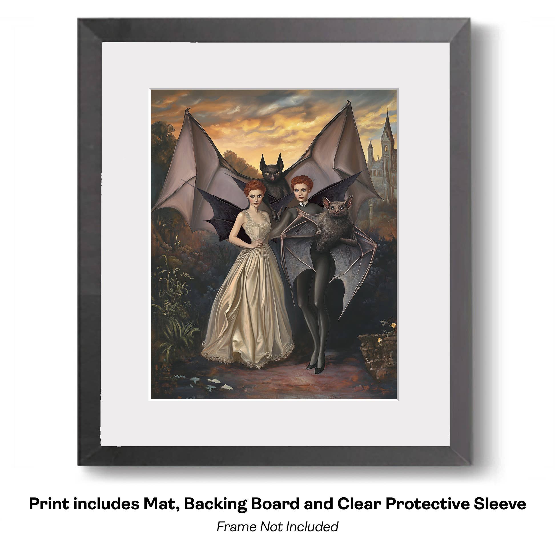 Mowbi - Wholesale Art Print - Goth Fairy Flying Through Canyons on Her Bat - Very Grim Fairytale Prints – 8″x10″ Artwork in 10″x12″ Mat12