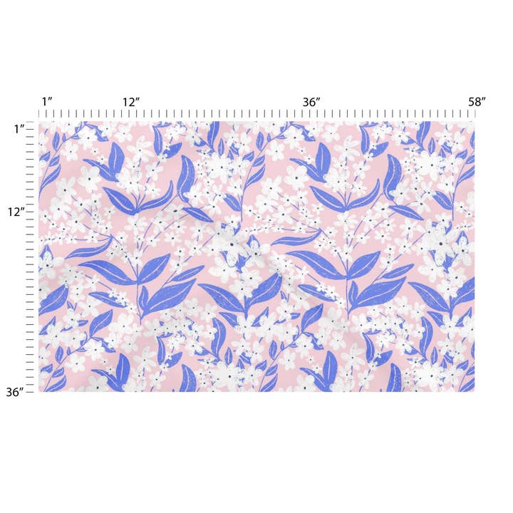 Fiori primaverili con foglie blu cobalto | Stampa floreale rosa per la vendita all'ingrosso da parte di Lexie Rose