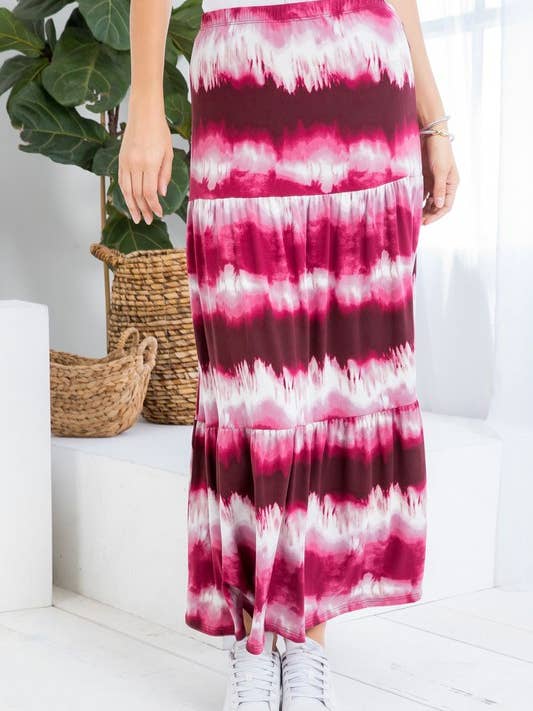 Tie Dye Print Tiered Long Skirt - Plus Body Size for wholesale by Rose Mellow Fashion