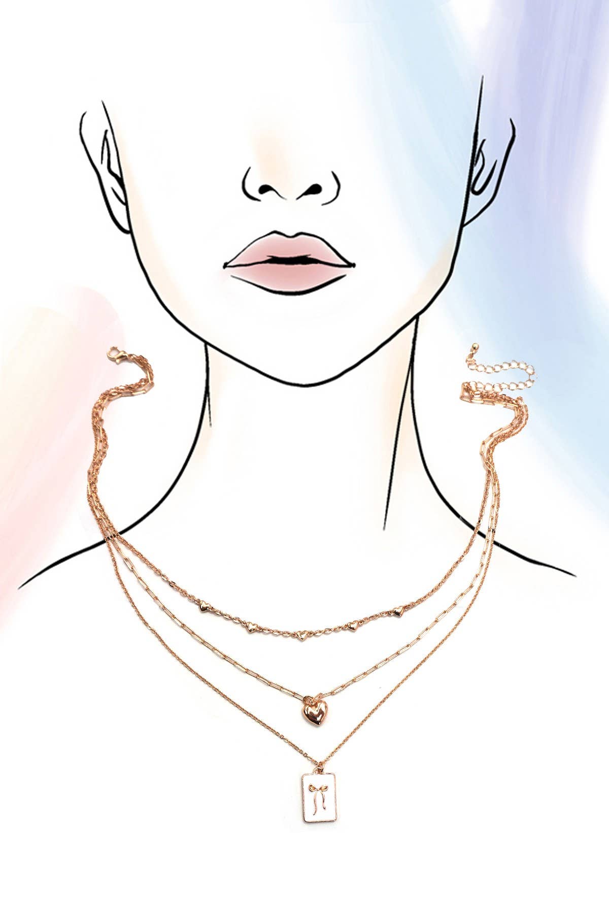 GOLD SQUARE BOW EPOXY CHARM LAYERED NECKLACE | 80N91936 for wholesale on Faire3