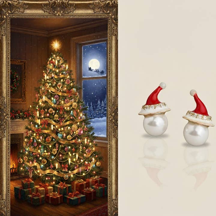 Pendientes de Gorro de Papá Noel de Navidad: Joyería Festiva de Perlas y Esmalte para venta al por mayor de Otterware