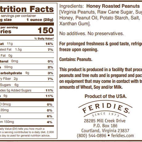 FERIDIES - Wholesale Nuts - 9 oz. Honey Roasted Virginia Peanuts1