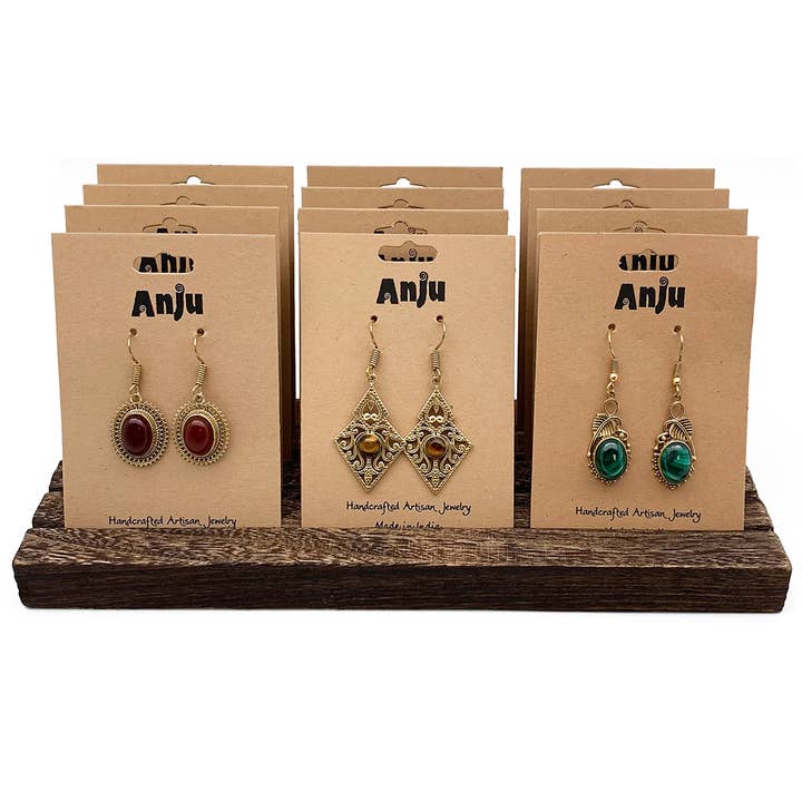 Tanvi Stone Earrings Prepack - 12 Gold (no Display) for wholesale by Anju Jewelry
