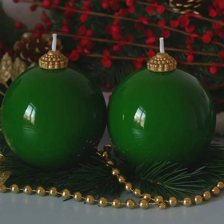 Ensemble de 2 boules de Noël en verre pour bougies en cire de soja coulée à la main - Non parfumé pour la vente par Votive