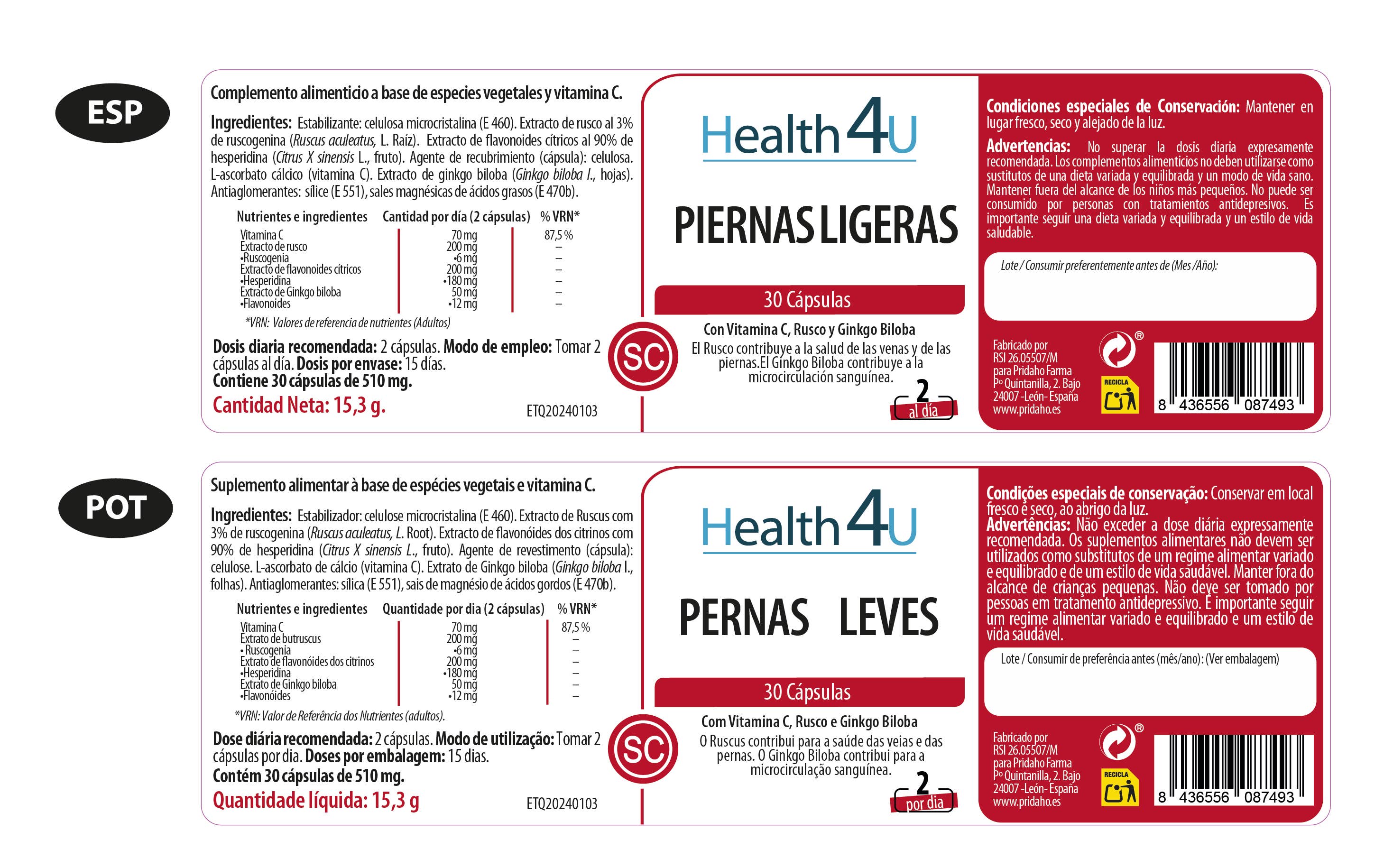 Pridahofarma - Wholesale Oral Supplement/Vitamin - H4U Light Legs 30 capsules1