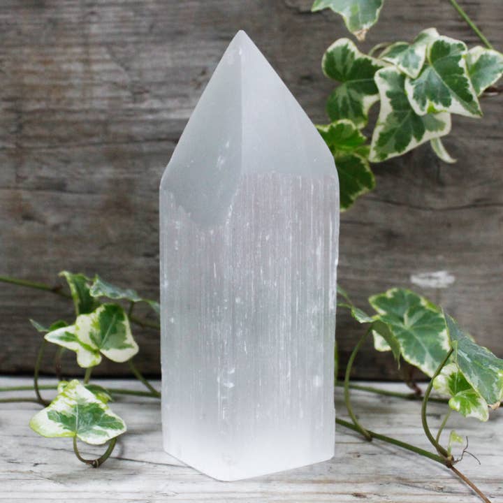 Selenite Pencil Point Tower - 15 cm for wholesale by Ancient Wisdom