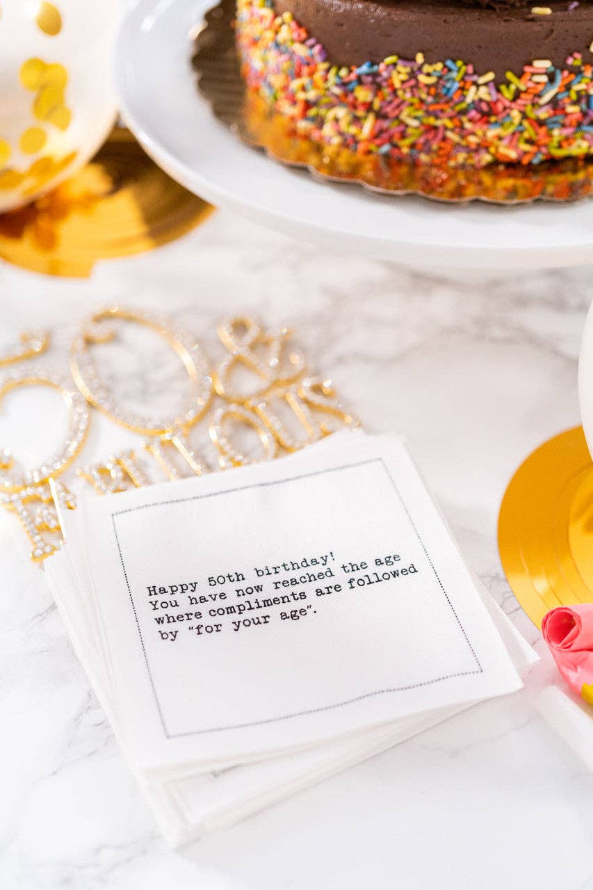 Five Star Napkins Inc. - Wholesale Disposable Napkin - 50th Birthday Quotes - White Cotton Cocktail Napkins x 503