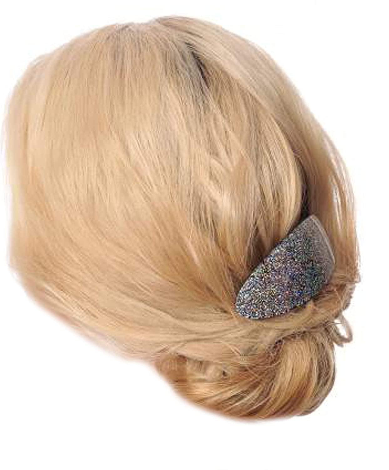 Parcelona - Wholesale Barrette - Women's - French Amie Glittery Oval Silver Large Handmade Celluloid Hair Clip Barrette3