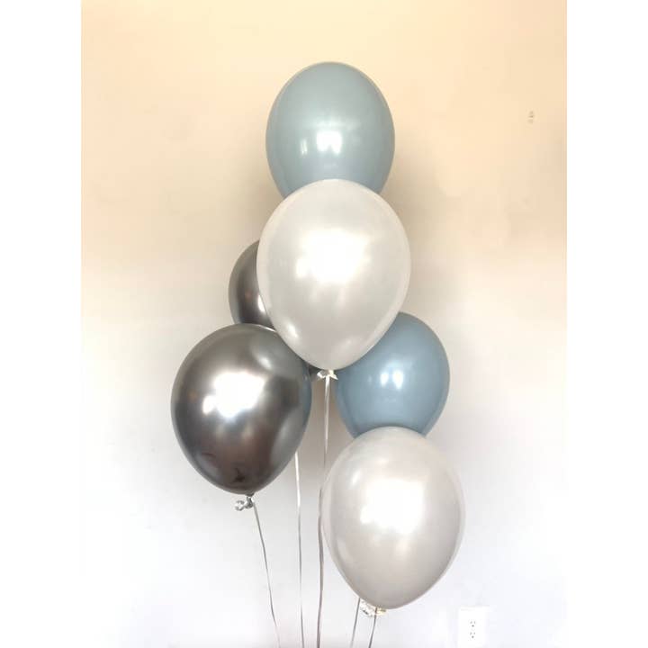 Hullaballoons - Vendita all'ingrosso A palloncino - Palloncini blu e argento smorzati | Set di 6 palloncini in lattice