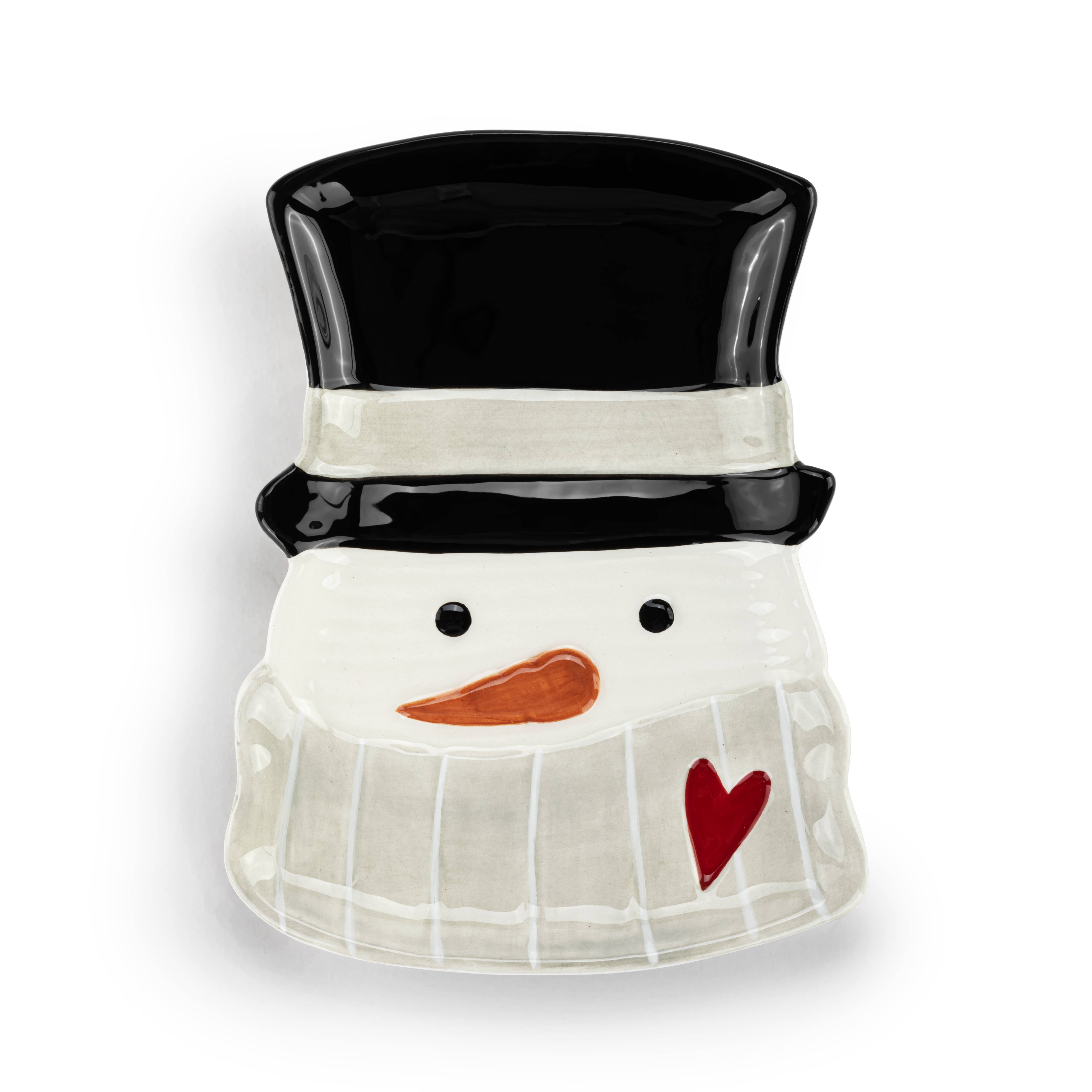 DEMDACO - Wholesale Spoon Rest - Snowman Red Heart Cream Ceramic Spoon Rest - 4.5x6in