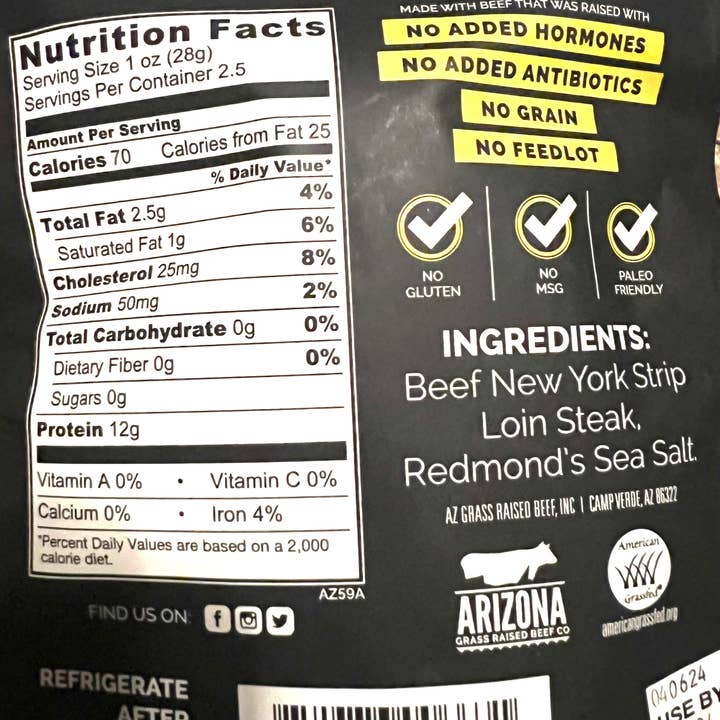 Arizona Grass Raised Beef Jerky and Tallow - Vente Viande séchée - New York Steak of Mind - Boeuf séché nourri à l'herbe1