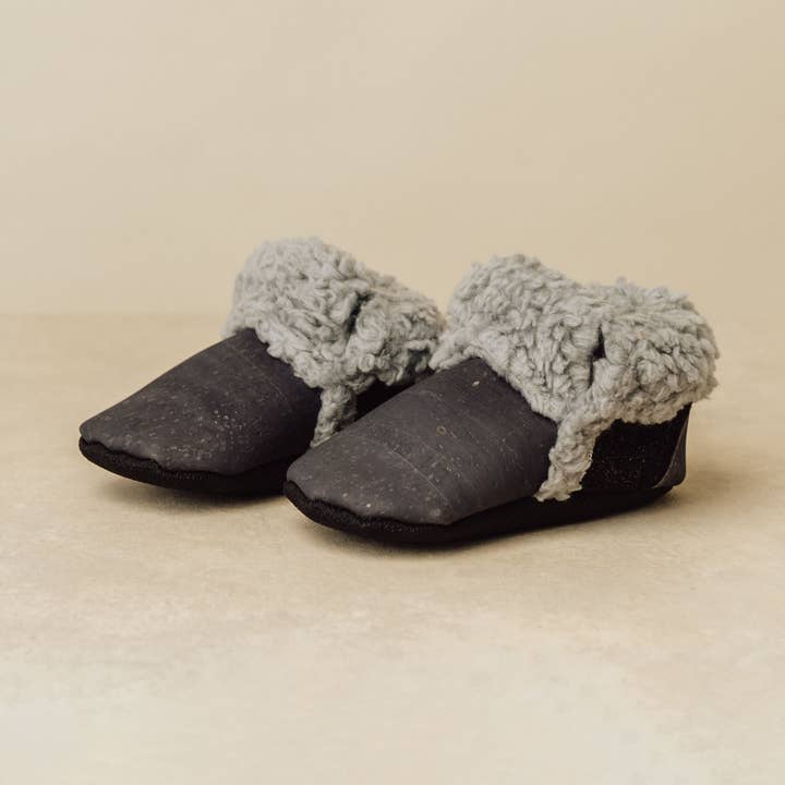 Eco Friendly Faux Fur Cork Booties-- Charcoal for wholesale by SoftSoul Footwear INC
