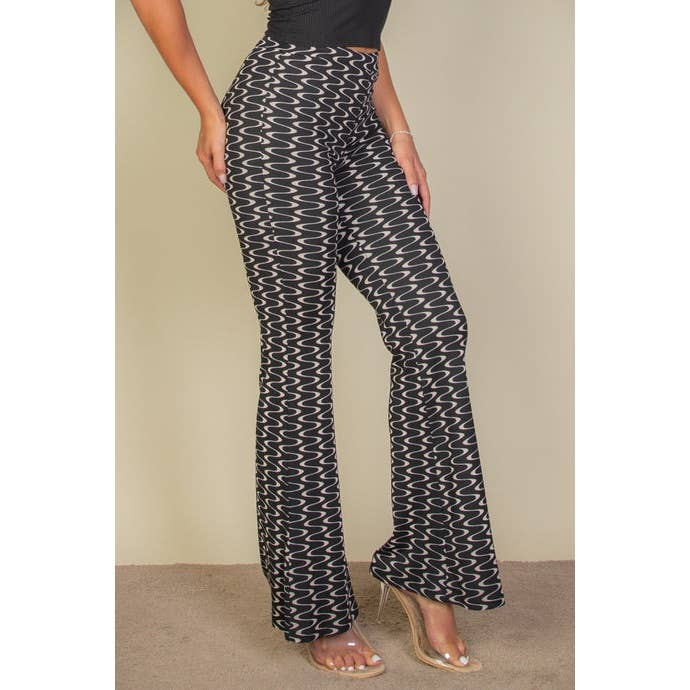 Timeless - Vente Pantalon – femme - Pantalon évasé taille haute à imprimé ondulé1