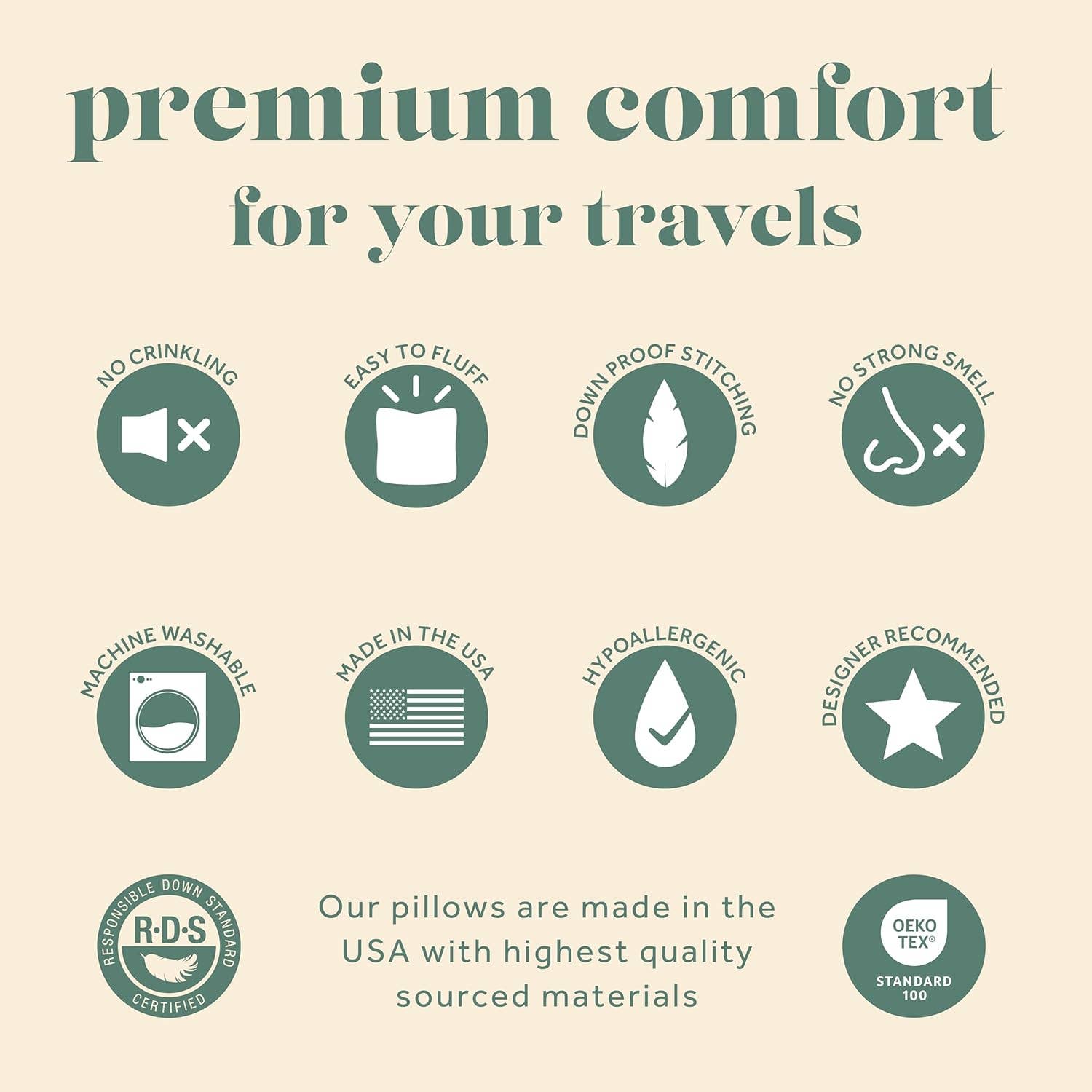 ComfyDown - Vente Oreiller de voyage - Oreiller de voyage en duvet d'oie - avec duvet d'oie européen 800 Fill Power7