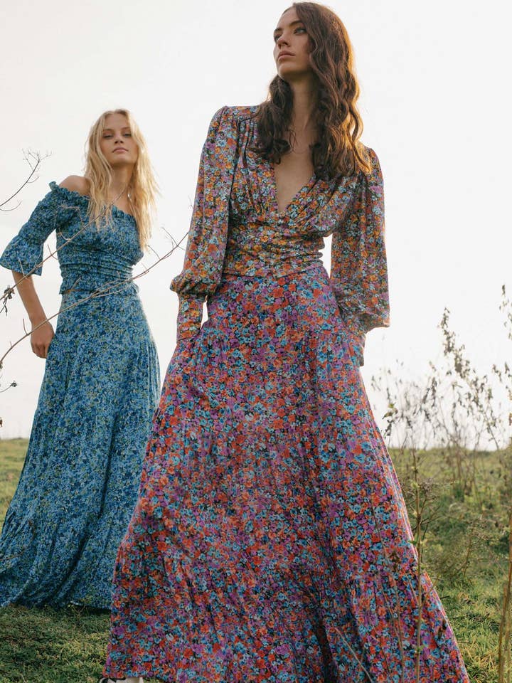 The Bobbi Elastic Top - Floral Explosion Blue for wholesale by State of Georgia