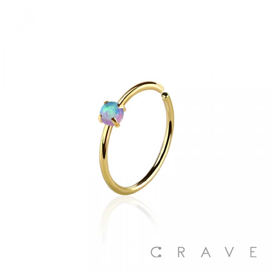 CRAVE - Wholesale Single Earring - NOSH-016GD[NOSH-016GD SYNTHETIC OPAL STONE PRONG SET 316L SU1