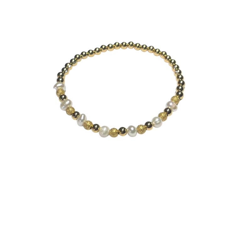 4mm Satin and Pearl Bracelet Gold for wholesale by Aubrey Adele