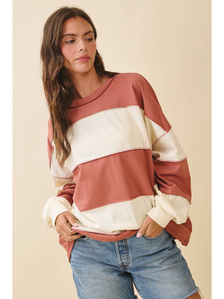 AEMI + CO - Wholesale Shirt - Women's - 8551GN Contrast Panel Long Sleeve Slouchy Top30