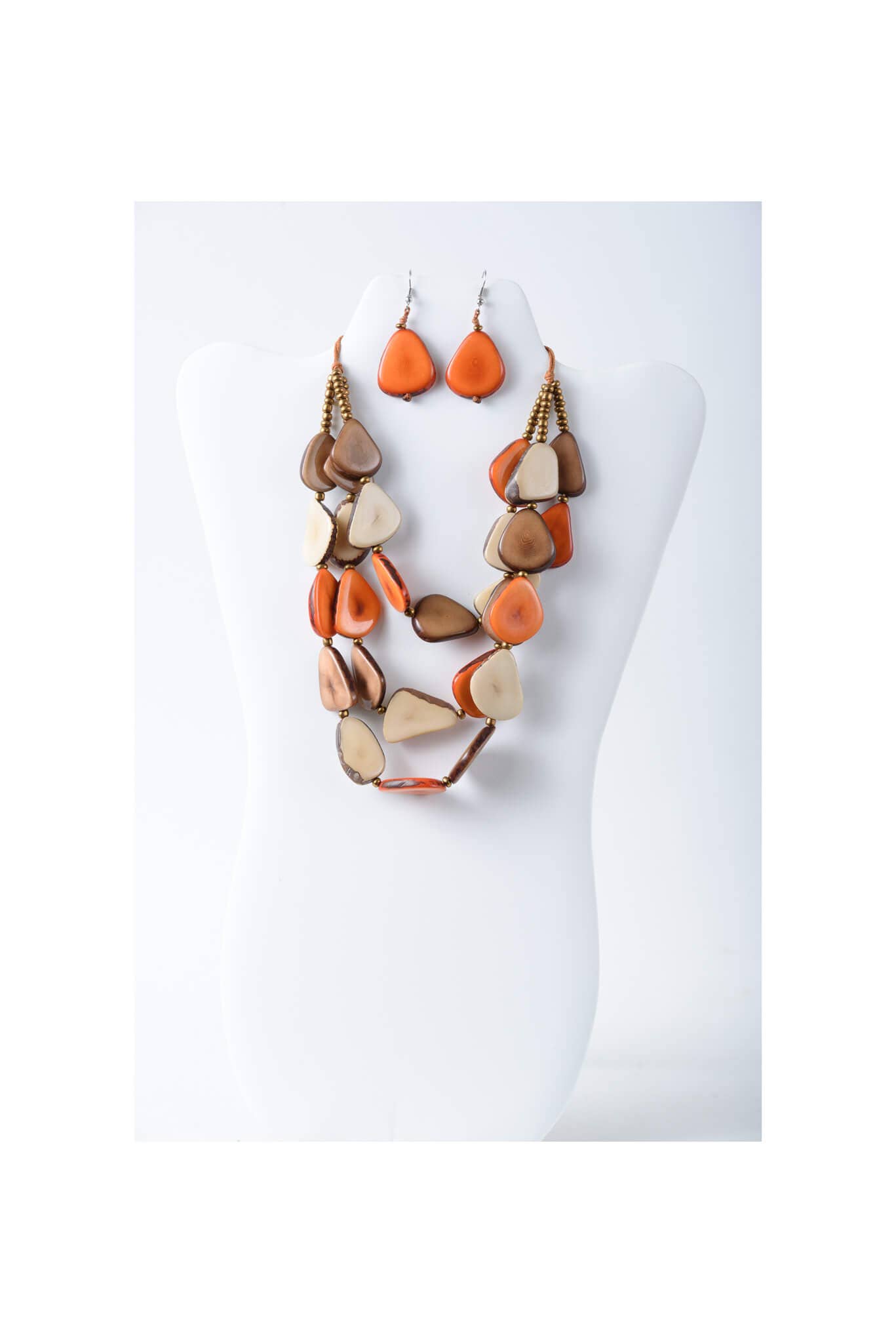 TaguArtsy - Wholesale Jewelry Set - Zaley Three Stranded Organic Tagua Necklace and Earrings23