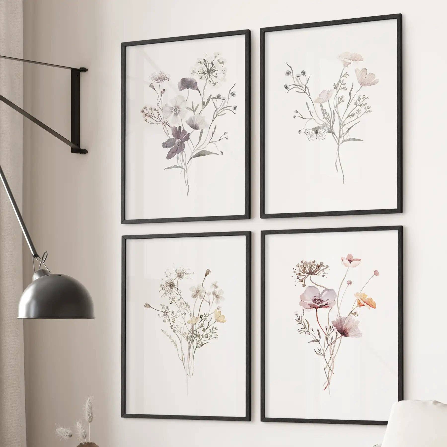 PrintSets.com - Wholesale Gallery Wall Set - Watercolor Flower 4 Piece Wall Art. Botanical Wildflower Prints2