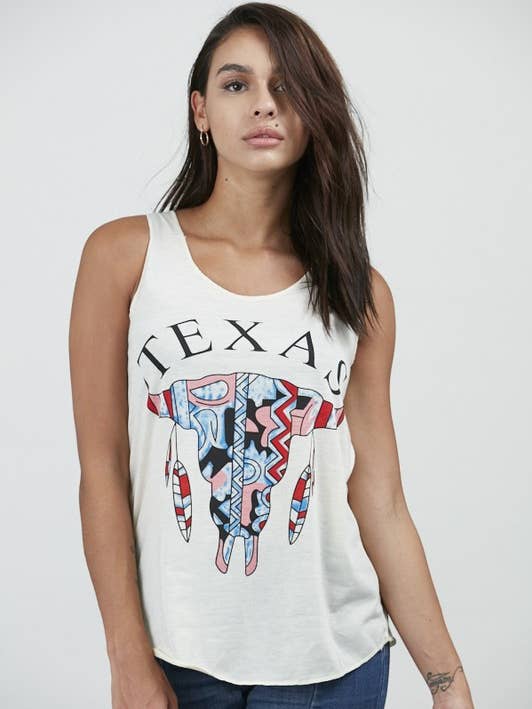 SM WARDROBE - Wholesale Tank Top - Women's - Texas Print Tank Top Cream0