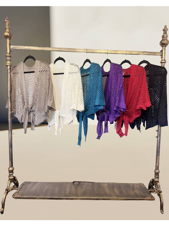 JC Sunny Fashion - Wholesale Cardigan - Women's - JC063344 Eyelet Open-Knit Metallic Cardigan with Front Tie10