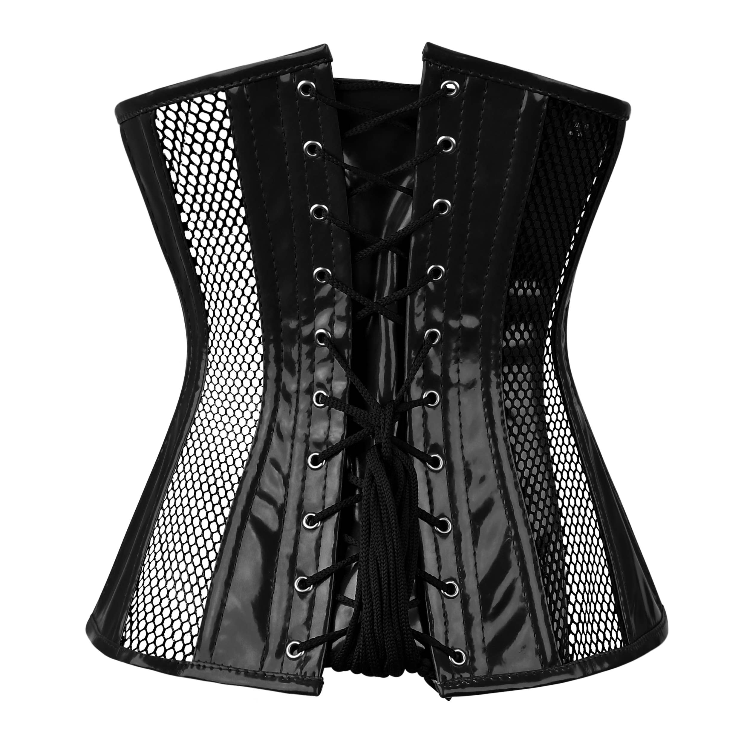  Black PVC Underbust Corset with Fishnet and Steel Boning for wholesale on Faire1