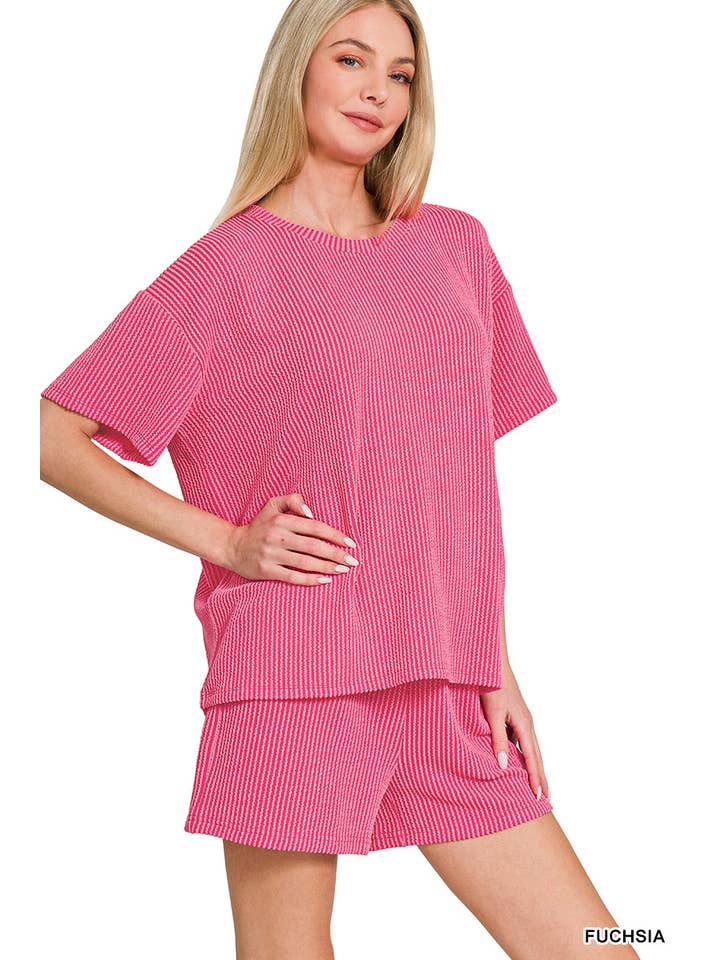 42POPS - Wholesale Lounge Set - Women's - ..Ribbed Short Sleeve Tee & Pants 2PC Set5