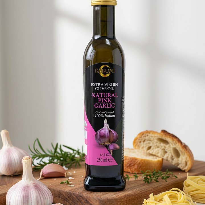 Huile d'olive extra vierge — Arôme naturel d'ail rose (sans OGM) pour la vente par BABUNI Gourmet & Specialties