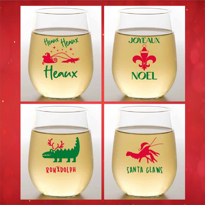 CAJUN CHRISTMAS Unbreakable TRITAN Plastic Wine Glasses for wholesale by Wine-Oh!
