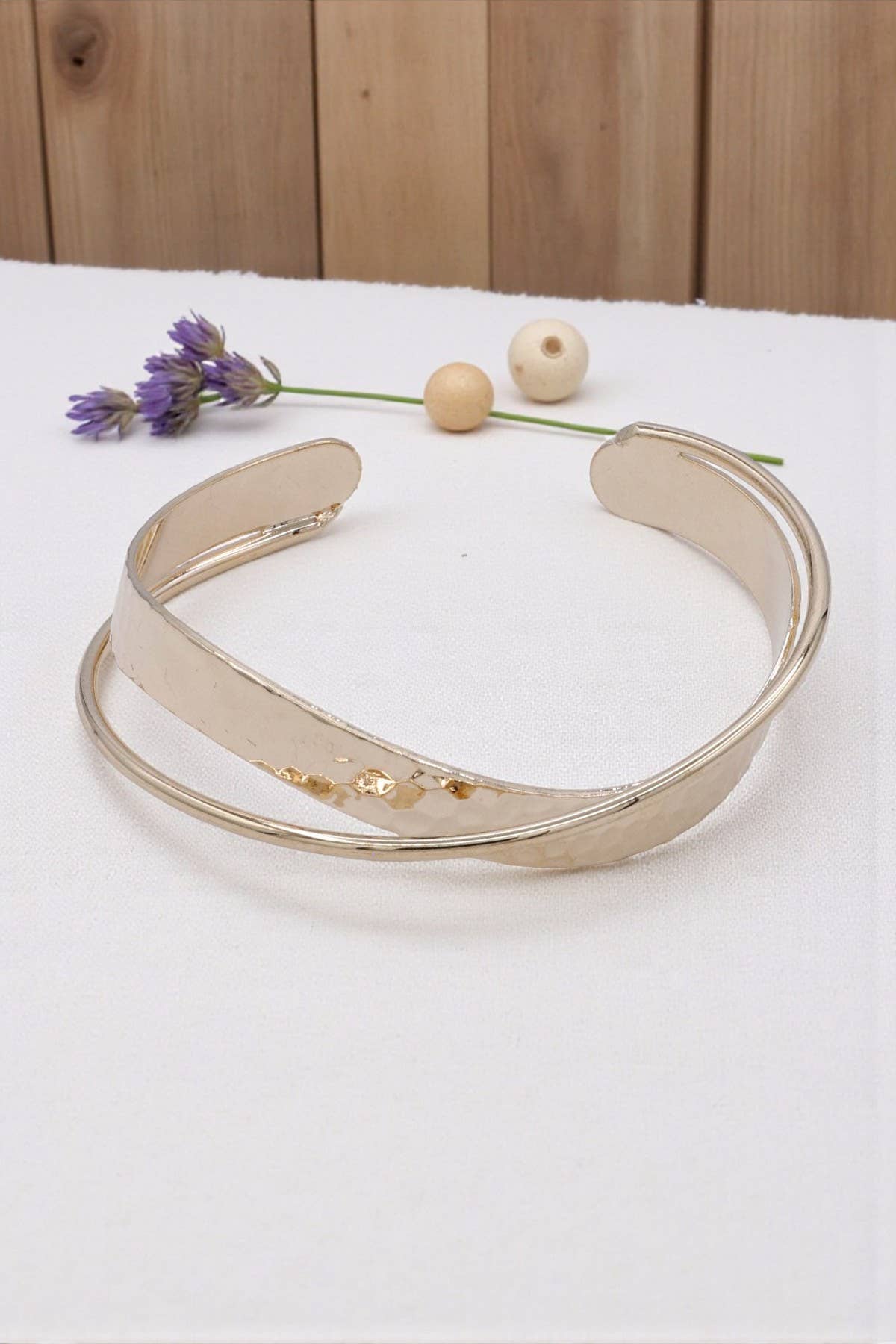 Gold Hammered Brass Wave Open Cuff Bracelet for wholesale on Faire