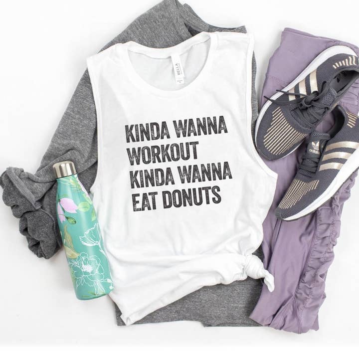 Camiseta sin mangas Funny Donut Workout para mujer para venta al por mayor de Stiles Tee Co.