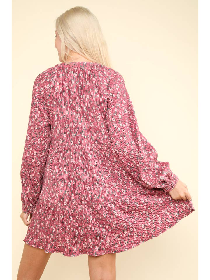 VERY J - Wholesale Dress - Women's - ND31416X-PLUS SIZE Flower Printed Velvet Babydoll Dress