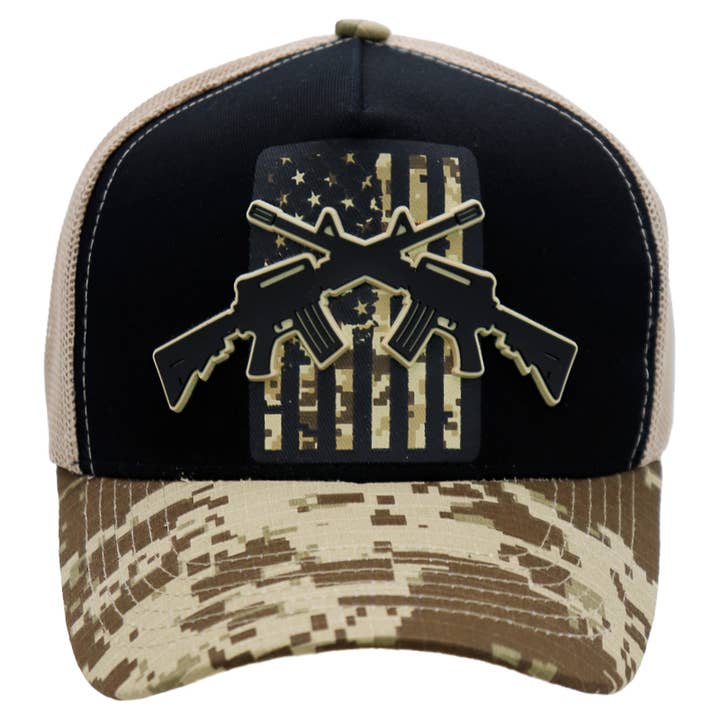 Cap Zone - Wholesale Trucker hat – Unisex - Cross Rifle American Flag Digital Camo Trucker Hat7